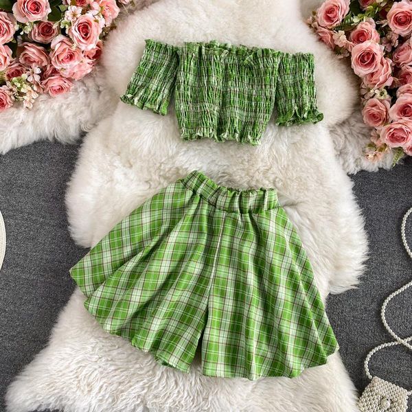women's tracksuits korean ladies suit short sleeve slash neck crop + shorts 2021 summer fashion women plaid casual two piece outfit, Gray
women's tracksuits korean ladies suit short sleeve slash neck crop + shorts 2021 summer fashion women plaid casual two piece outfit, Gray