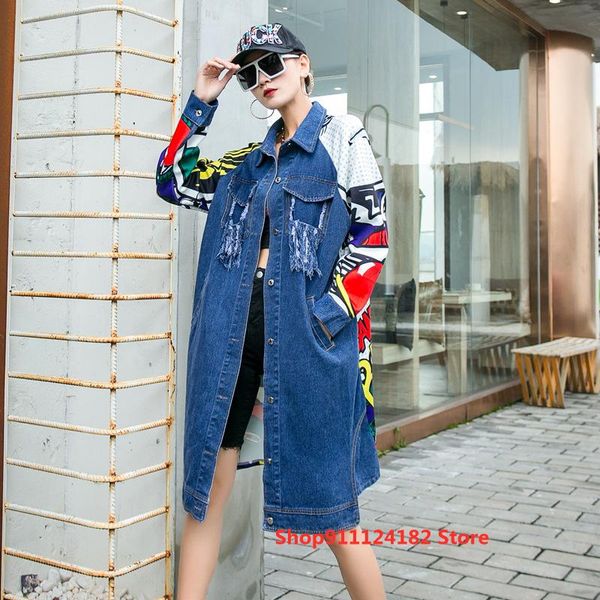 autumn fashion personality tide brand large size medium and long coat women's wash lapel print graffiti stitching denim jacket jackets, Black;brown
autumn fashion personality tide brand large size medium and long coat women's wash lapel print graffiti stitching denim jacket jackets, Black;brown