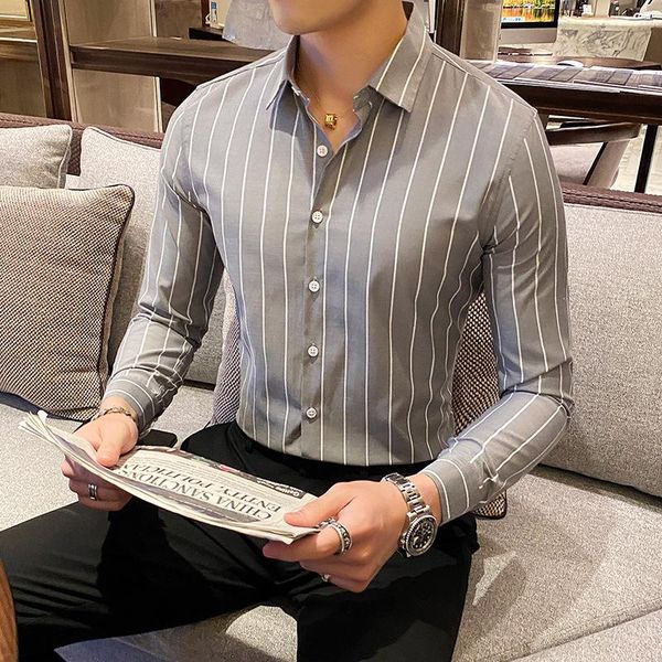 men's casual shirts camisas para hombre 2021 autumn long sleeve striped shirt spring business slim korean cardigan outerwear, White;black
men's casual shirts camisas para hombre 2021 autumn long sleeve striped shirt spring business slim korean cardigan outerwear, White;black