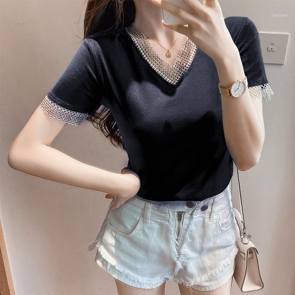 women's t-shirt real s 2021 summer bottoming shirt short v-neck korean fashion clothing, White
women's t-shirt real s 2021 summer bottoming shirt short v-neck korean fashion clothing, White