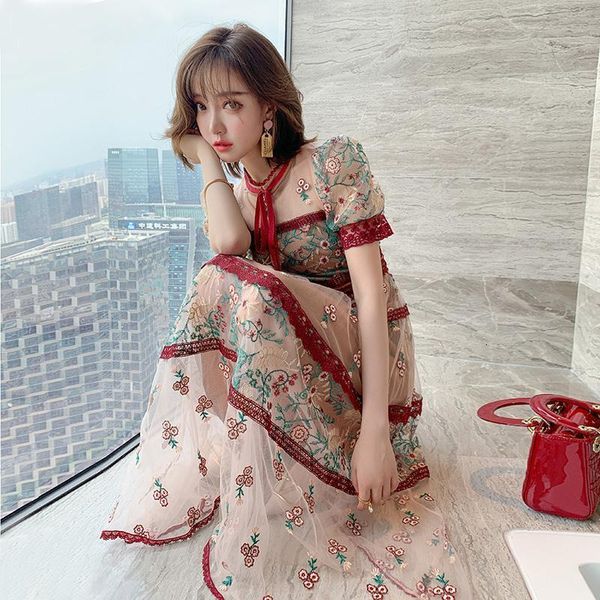 dresses runway flower embroidery women short sleeve o-neck bow lace-up vintage mesh female patchwork lace trims floral, Black;gray
dresses runway flower embroidery women short sleeve o-neck bow lace-up vintage mesh female patchwork lace trims floral, Black;gray