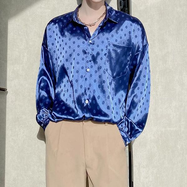 men's casual shirts retro dots fashionable man silk blue dress for mens satin oversize design smooth big size blouse jacquard, White;black
men's casual shirts retro dots fashionable man silk blue dress for mens satin oversize design smooth big size blouse jacquard, White;black