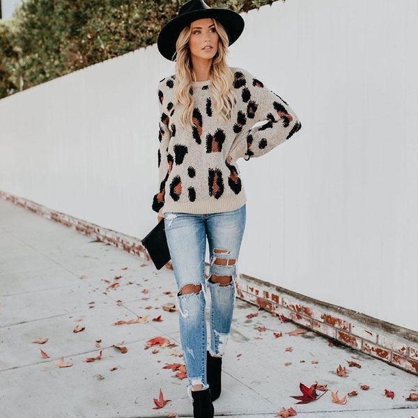 women's sweaters autumn winter european style leopard pullover sweater loose casual female knitted gx492, White;black
women's sweaters autumn winter european style leopard pullover sweater loose casual female knitted gx492, White;black