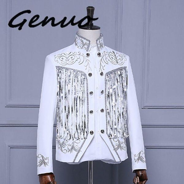 men's suits & blazers genuo gold silver twinkle tassel sequins embroidery double breasted stage singer suit jacket men slim fit blazer, White;black
men's suits & blazers genuo gold silver twinkle tassel sequins embroidery double breasted stage singer suit jacket men slim fit blazer, White;black