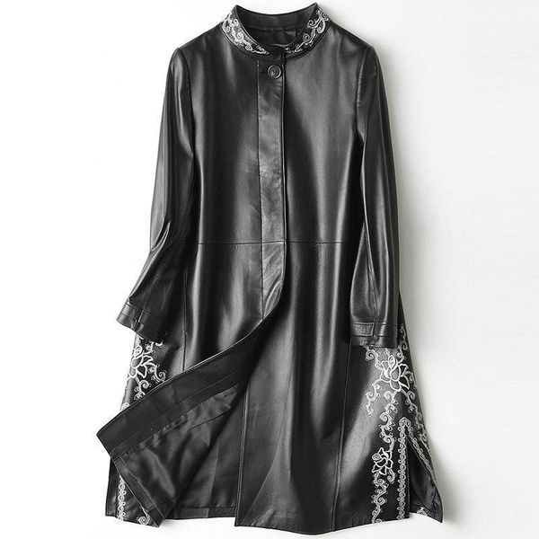 women's leather & faux autumn winter jacket long sheep embroidered coat with pocket black coats
women's leather & faux autumn winter jacket long sheep embroidered coat with pocket black coats