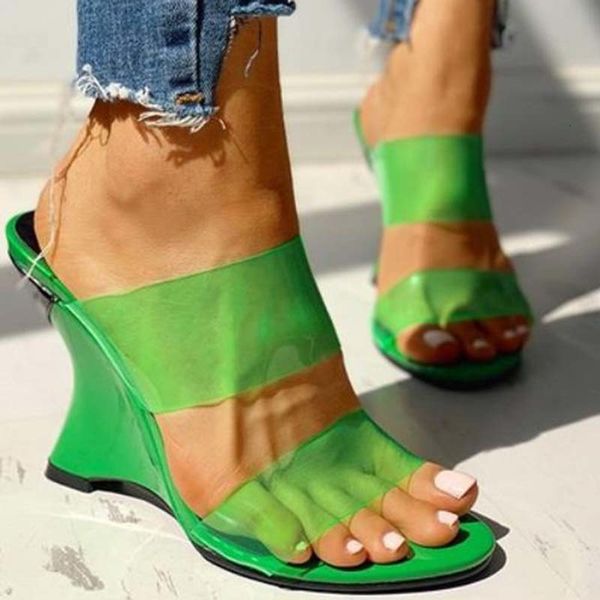 sandals women pvc transparent wedge 10cm heel classic fashion open toes high hollow slippers shoes 6fmw, Black