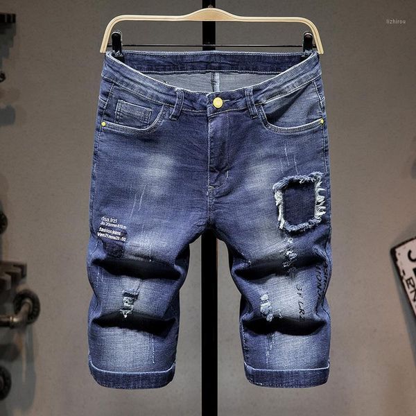men's shorts summer blue patchwork ripped hole jeans fashion letter printing frayed male denim short five points pants, White;black
men's shorts summer blue patchwork ripped hole jeans fashion letter printing frayed male denim short five points pants, White;black