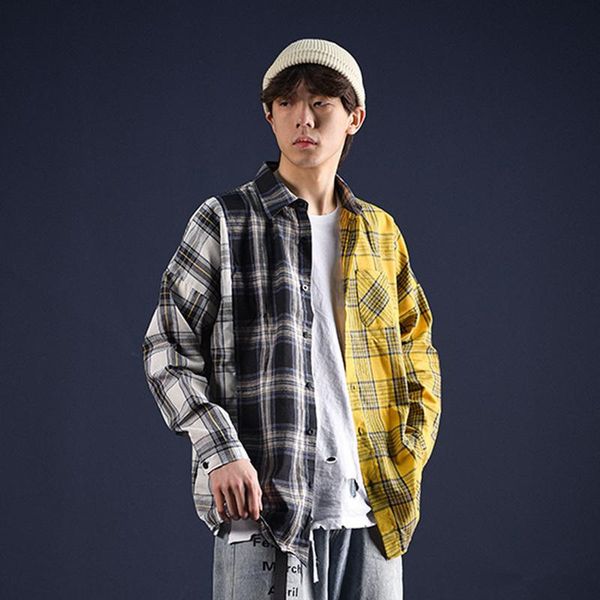 extfine patchwork plaid long sleeve shirts men korean streetwear spring shirt baggy casual kpop male loose blouse men's, White;black
extfine patchwork plaid long sleeve shirts men korean streetwear spring shirt baggy casual kpop male loose blouse men's, White;black