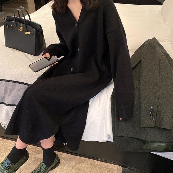 casual dresses women knitted dress female autumn winter long sleeve v neck loose buttons black gray warm sweater
casual dresses women knitted dress female autumn winter long sleeve v neck loose buttons black gray warm sweater