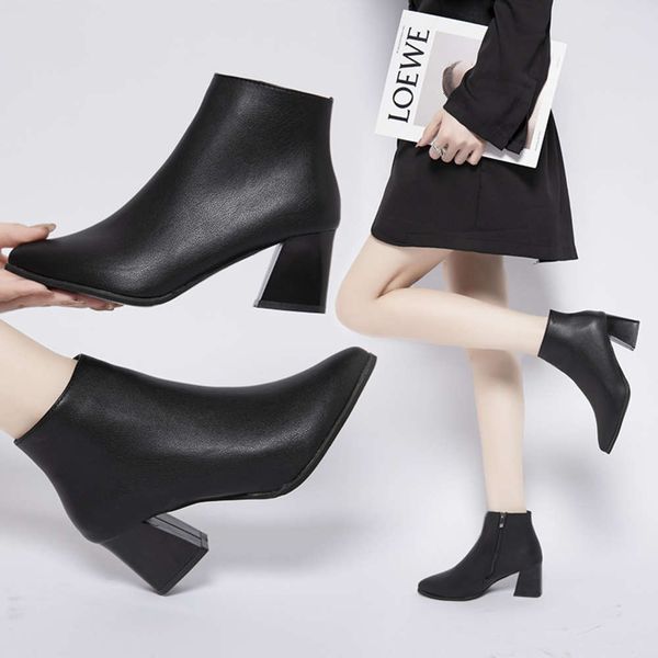 side zipper thick heel korean fashion short boots women's autumn and winter high heels bare leather pointed, Black
side zipper thick heel korean fashion short boots women's autumn and winter high heels bare leather pointed, Black
