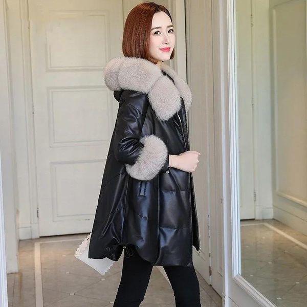 women's leather & faux long jackets down cotton winter thicken overcoat plus size warm hooded coats, Black
women's leather & faux long jackets down cotton winter thicken overcoat plus size warm hooded coats, Black