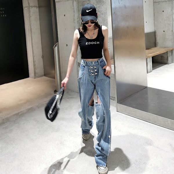 women's jeans mom vintage streetwear pantalones de mujer cintura alta woman pants spliced women clothing, Blue
women's jeans mom vintage streetwear pantalones de mujer cintura alta woman pants spliced women clothing, Blue