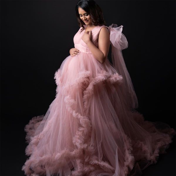 a line sleeveless prom dresses tiered ruffles oversize maternity pshoot dress party robes custom made, Black
a line sleeveless prom dresses tiered ruffles oversize maternity pshoot dress party robes custom made, Black