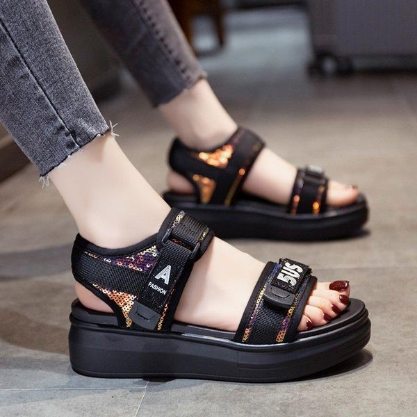 summer women's sandals fashion casual open toe for girls thick bottom elastic buckle roman flat platform, Black
summer women's sandals fashion casual open toe for girls thick bottom elastic buckle roman flat platform, Black