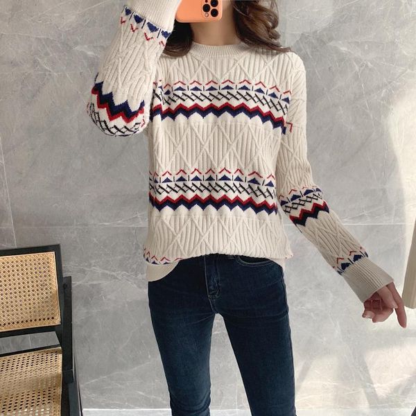 women's sweaters 2021 winter wool pullover sweater half high neck stitching retro diamond loose thick outer wear, White;black
women's sweaters 2021 winter wool pullover sweater half high neck stitching retro diamond loose thick outer wear, White;black