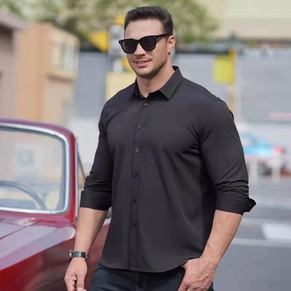 men's shirts solid stretch long sleeve shirt fashion oversized plus size man loose business casual professional shirt suitable for work, White;black
men's shirts solid stretch long sleeve shirt fashion oversized plus size man loose business casual professional shirt suitable for work, White;black