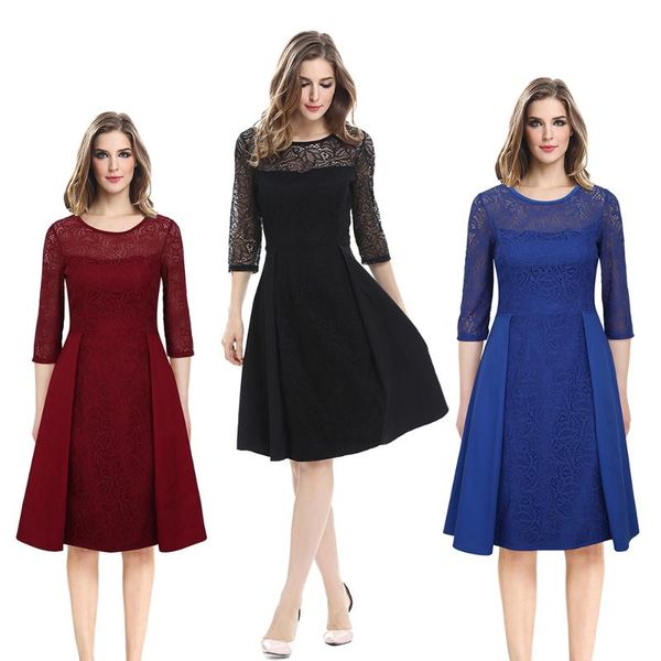casual dresses female lace patchwork elegant woman dress slim a-line 3/4 sleeve womens fashion 2021 pleated ol party, Black;gray
casual dresses female lace patchwork elegant woman dress slim a-line 3/4 sleeve womens fashion 2021 pleated ol party, Black;gray