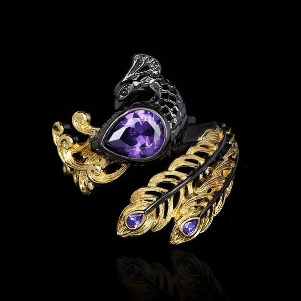 cluster rings exquisite 925 silver women's ring purple zircon jewelry peacock feather shape fashion black gold hollow, Golden;silver
cluster rings exquisite 925 silver women's ring purple zircon jewelry peacock feather shape fashion black gold hollow, Golden;silver