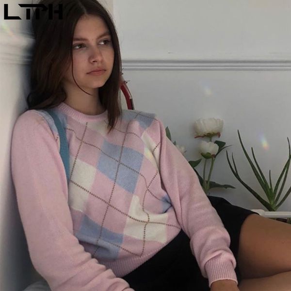 trend vintage pullover sweater pink argyle o-neck long sleeve loose all-match woman sweaters autumn winter arrival 210427, White;black
trend vintage pullover sweater pink argyle o-neck long sleeve loose all-match woman sweaters autumn winter arrival 210427, White;black