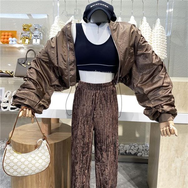 women's jackets handsome stand collar solid color pleated long sleeve loose jacket back label drawcord waist closure versatile casual c, Black;brown
women's jackets handsome stand collar solid color pleated long sleeve loose jacket back label drawcord waist closure versatile casual c, Black;brown
