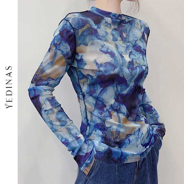yedinas blue tie dye long sleeve t-shirts women personality painting printed see through mesh tee shirts slim designer 210527, White
yedinas blue tie dye long sleeve t-shirts women personality painting printed see through mesh tee shirts slim designer 210527, White