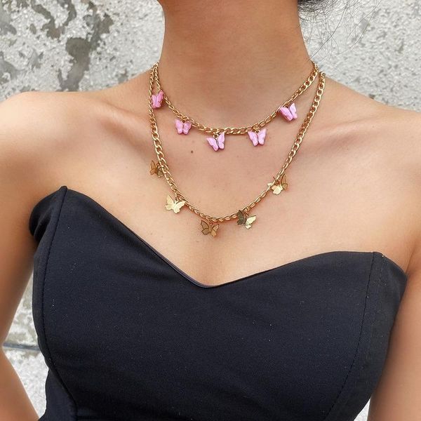 chains decopunk european and american simple fashion temperament all-match pink butterfly pendant women's necklace, Silver
chains decopunk european and american simple fashion temperament all-match pink butterfly pendant women's necklace, Silver