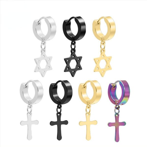 hip hop trendy titanium steel huggie hoop earring for men and women cool cross hexagram drop dangle earring jewelry, Golden;silver
hip hop trendy titanium steel huggie hoop earring for men and women cool cross hexagram drop dangle earring jewelry, Golden;silver