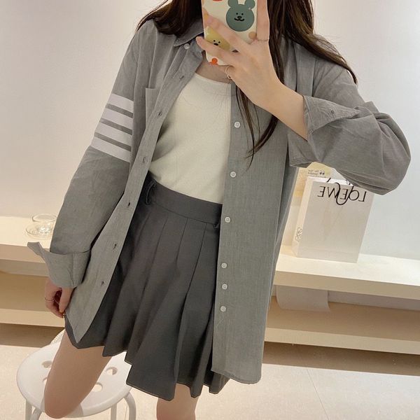 21 autumn winter four bar college style grey tb couple men's women's same loose stripe long sleeve shirt fashion brand, White
21 autumn winter four bar college style grey tb couple men's women's same loose stripe long sleeve shirt fashion brand, White