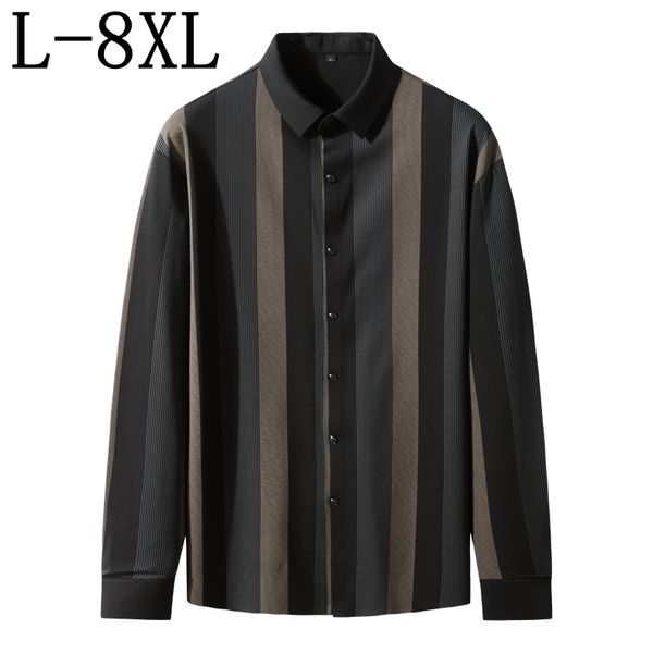 men's casual shirts casual long sleeve t-shirt, striped loose work 8xl, 7xl, 6xl, in autumn 2021, White;black 
men's casual shirts casual long sleeve t-shirt, striped loose work 8xl, 7xl, 6xl, in autumn 2021, White;black