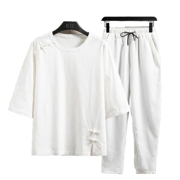 chinese style retro cotton and linen two-piece set 2021 men stand-up collar short-sleeved disc button t-shirt trousers men's tracksuits, Gray
chinese style retro cotton and linen two-piece set 2021 men stand-up collar short-sleeved disc button t-shirt trousers men's tracksuits, Gray