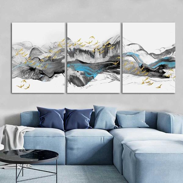 paintings abstract blue and black landscape canvas poster wall art flying bird print modern style painting nordic home decoration picture