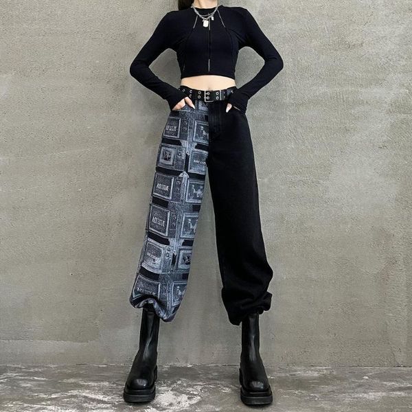 high waist straight jeans women casual long trouses streetwear patchwork denim pants women's, Blue
high waist straight jeans women casual long trouses streetwear patchwork denim pants women's, Blue
