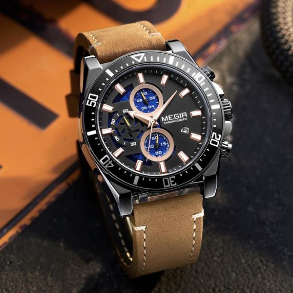 wristwatches megir big dial chronograph watches for men leather strap sport army military man watch quartz wristwatch clock relogio masculin, Slivery;brown
wristwatches megir big dial chronograph watches for men leather strap sport army military man watch quartz wristwatch clock relogio masculin, Slivery;brown