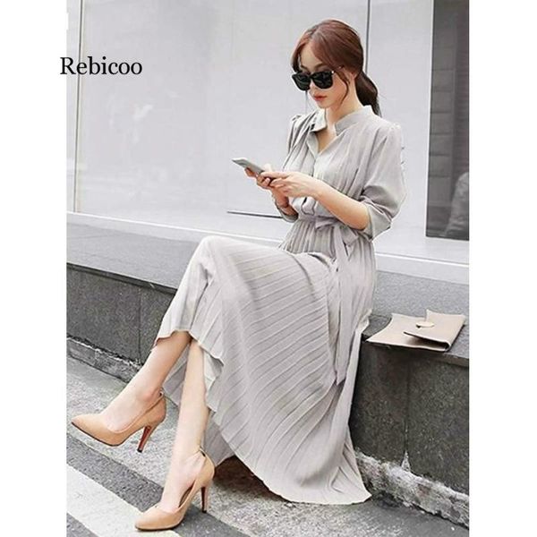 casual dresses autumn spring women elegant long dress female solid sleeve belt lace up loose office lady pleated, Black;gray
casual dresses autumn spring women elegant long dress female solid sleeve belt lace up loose office lady pleated, Black;gray