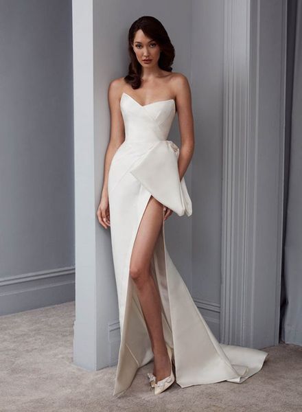 2022 high side split long bride gowns for wedding party with bow sweetheart vestidos de novia zipper back special banquet women wear, White
2022 high side split long bride gowns for wedding party with bow sweetheart vestidos de novia zipper back special banquet women wear, White