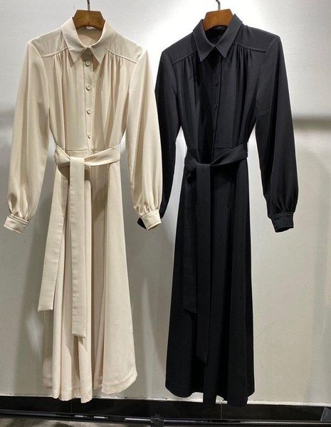 casual dresses 2021 autumn simple lapel shoulder pleated design belt slim pure color elegant dress, Black;gray
casual dresses 2021 autumn simple lapel shoulder pleated design belt slim pure color elegant dress, Black;gray