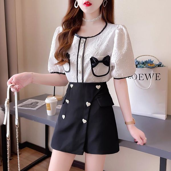 women's tracksuits female office suit set bow shirts +heart pattern beading shorts summer casual costumes 2 piece sets, Gray
women's tracksuits female office suit set bow shirts +heart pattern beading shorts summer casual costumes 2 piece sets, Gray