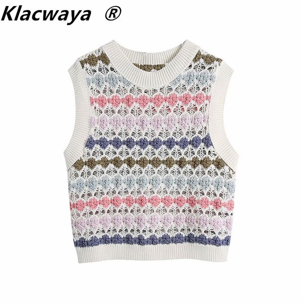 woman crochet hollow knit vest sweet round neck sleeveless striped rainbow color knitting vests 210521, Black;white
woman crochet hollow knit vest sweet round neck sleeveless striped rainbow color knitting vests 210521, Black;white