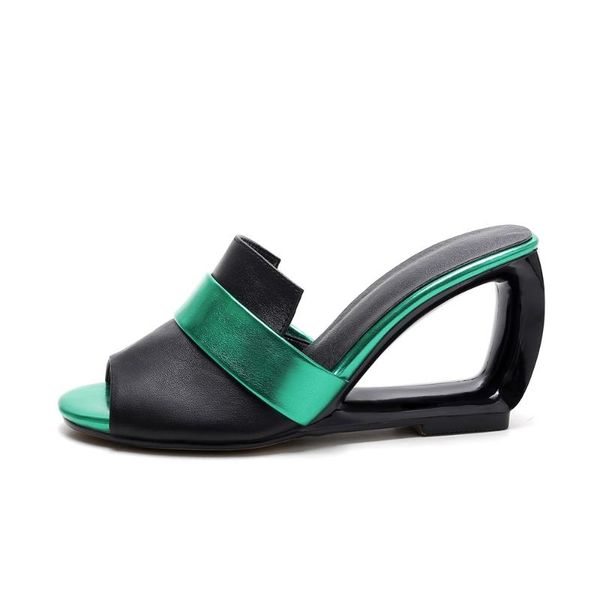 fashion fretwork heels shoes with women's sandals real leather high heel slippers, Black
fashion fretwork heels shoes with women's sandals real leather high heel slippers, Black