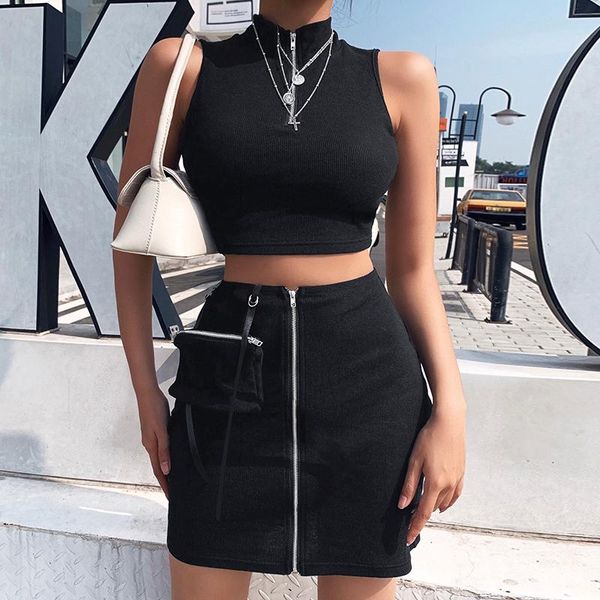 two piece dress gothic black women o-neck zipper sleeveless off shoulder bodycon crop dark pocket mini skirt 2 set, White
two piece dress gothic black women o-neck zipper sleeveless off shoulder bodycon crop dark pocket mini skirt 2 set, White