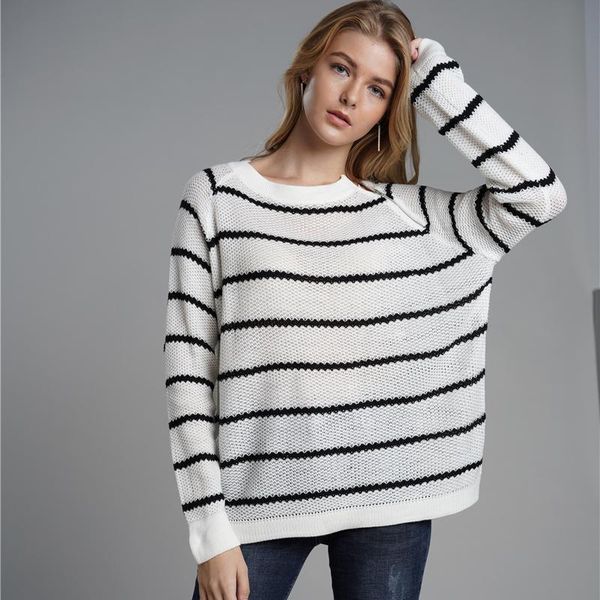 women's sweaters early autumn retro sweater ladies knit striped white thin long sleeve pullover loose traffic sweatshirt, White;black
women's sweaters early autumn retro sweater ladies knit striped white thin long sleeve pullover loose traffic sweatshirt, White;black