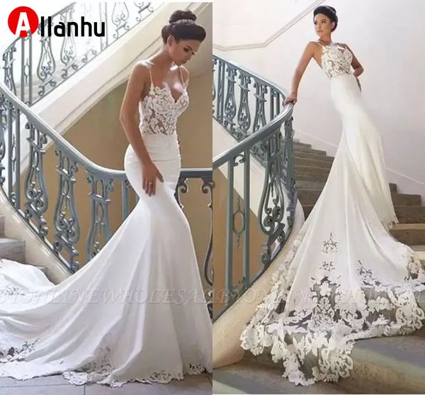 2022 lace appliqued mermaid wedding dresses vintage spaghetti open back beach bohemian bridal gown sdf, White
2022 lace appliqued mermaid wedding dresses vintage spaghetti open back beach bohemian bridal gown sdf, White
