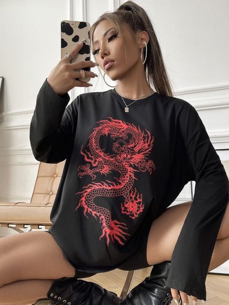 chinese dragon print drop shoulder tee d0xc#, White
chinese dragon print drop shoulder tee d0xc#, White