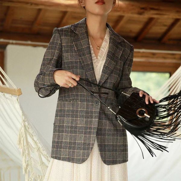 exquisite high-end suit french family plaid british style slim fitting wool coat women's casual sfpve00198, White;black
exquisite high-end suit french family plaid british style slim fitting wool coat women's casual sfpve00198, White;black