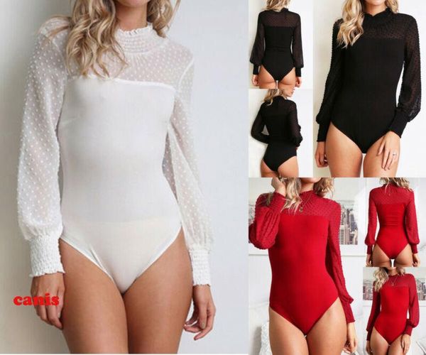 women's jumpsuits & rompers women long sleeve bodysuit stretch lace leotard party shirt jumpsuit, Black;white