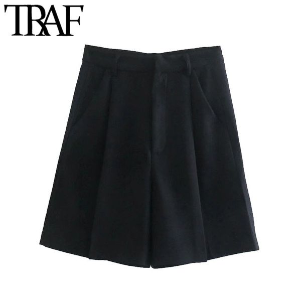 traf women chic fashion side pockets pleated bermuda shorts vintage high waist zipper fly female short pants mujer 210415, White;black
traf women chic fashion side pockets pleated bermuda shorts vintage high waist zipper fly female short pants mujer 210415, White;black