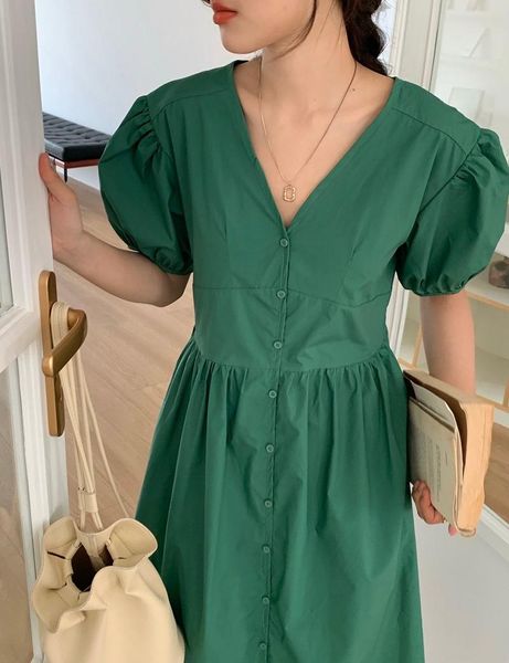 korean vintage v-neck solid green women long dress summer button up puff sleeve casual robe femme big size bandage mujer skirts, Black
korean vintage v-neck solid green women long dress summer button up puff sleeve casual robe femme big size bandage mujer skirts, Black