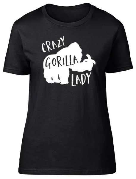 crazy gorilla lady womens ladies short sleeve fitted t-shirt, White;black
crazy gorilla lady womens ladies short sleeve fitted t-shirt, White;black