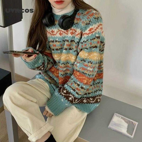 women vintage knitted sweater spring autumn fashion female o-neck jacquard long sleeve pullovers outwear 210712, White;black
women vintage knitted sweater spring autumn fashion female o-neck jacquard long sleeve pullovers outwear 210712, White;black