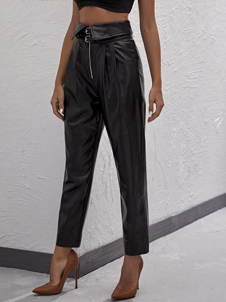 women's pants & capris 2021 autumn/winter collection woman clothing bottom high waist double belt up zipper pu leather long pant, Black;white
women's pants & capris 2021 autumn/winter collection woman clothing bottom high waist double belt up zipper pu leather long pant, Black;white